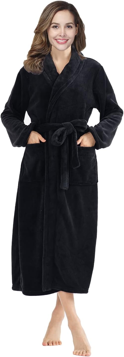 RONGTAI Womens Bathrobe Ladies Fleece Plush Warm Long Robes Fleece Nightgown Sleepwear