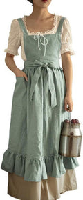 ODIZLI Frill Apron for Women Cotton Cross Back Vintage Ruffle Apron for Garden Cooking Aprons
