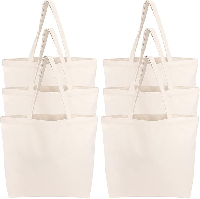 Segarty Canvas Tote Bag, 6 Pack 18x15 Blank Canvas Tote for Women, Reusable Bags Aesthetic with Natural Cotton and Shoulder Strap, Bulk for Gift， DIY, Grocery Shopping, Beach, Travel