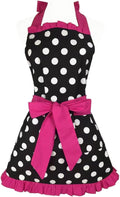 Hyzrz Cute Apron Retro Black Polka Dot Retro Ruffle Side Vintage Cooking Aprons with Pockets for Women Girls (Side Rose Red)