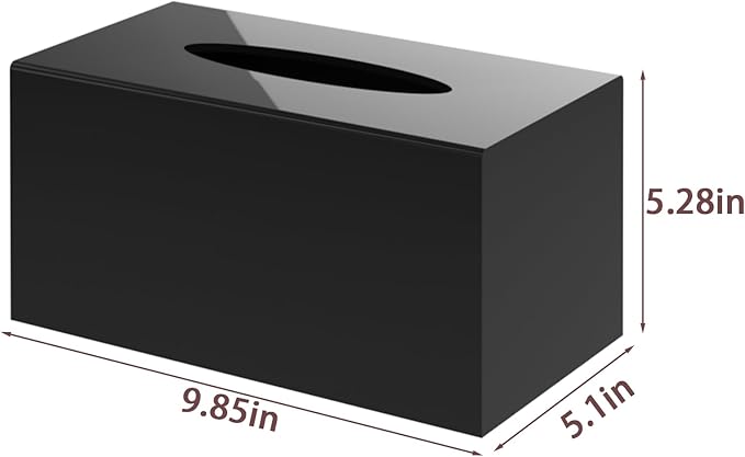 SILUT Tissue Box Cover Rectangular, Extra Large Tissue Box Cover, Plus Size Large Tissue Box Holder, Acrylic Tissue Holder for Bathroom, Home, Restaurant, Kitchen - Shiny Black, 9.85x5.1x5.28''