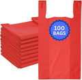ASSUREPAK Easy Open - 100 Bags - Colored Unprinted HDPE T-Shirt Bags - 1/6 BBL 11.5"X6"X21" - 13 microns - Red - Perfect for Groceries, Shopping and Retail Stores LOOP-RED-EO