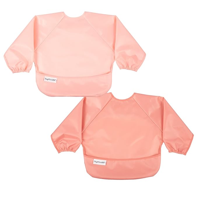 Tiny Twinkle Long Sleeve Bib for Babies & Toddlers | 2-Pack Waterproof Smock Bib for Eating | Machine Washable & Mess-Proof Feeding Essentials | Newborn Shower Gift (Peach Terracotta,2-4Y)