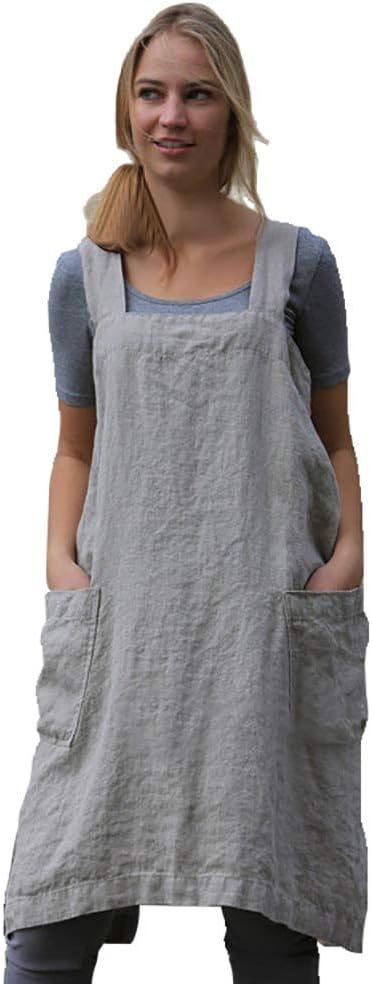 Women's Practical Cross Back Pinafore Apron with Large Pockets Home Kitchen,Restaurant,Coffee house,Cooking Gardening Works