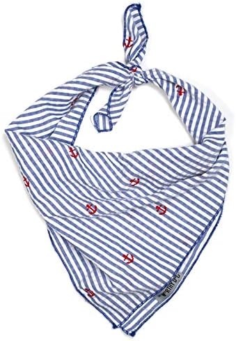 THE WORTHY DOG Classic Tie-On Dog Bandana – Soft Cotton Flannel Square Pet Bandana, Stripe Anchor Pattern, Navy, Small