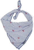 THE WORTHY DOG Classic Tie-On Dog Bandana – Soft Cotton Flannel Square Pet Bandana, Stripe Anchor Pattern, Navy, Large