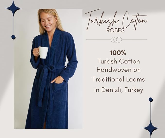 Nine Space Turkish Cotton Pleated Trim Terry Robe | Luxurious Bathrobe, Soft Spa Robe, Cozy Lounge Wear for Women