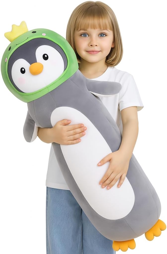 HAIJUNYA 36 inch Long Penguin Plush Toy, Big Stuffed Animal with Cute Dinosaur, Cuddle Sleeping Body Pillow Penguin Plushies Gifts for Kids Boys Girls, Birthday, Halloween, Christmas