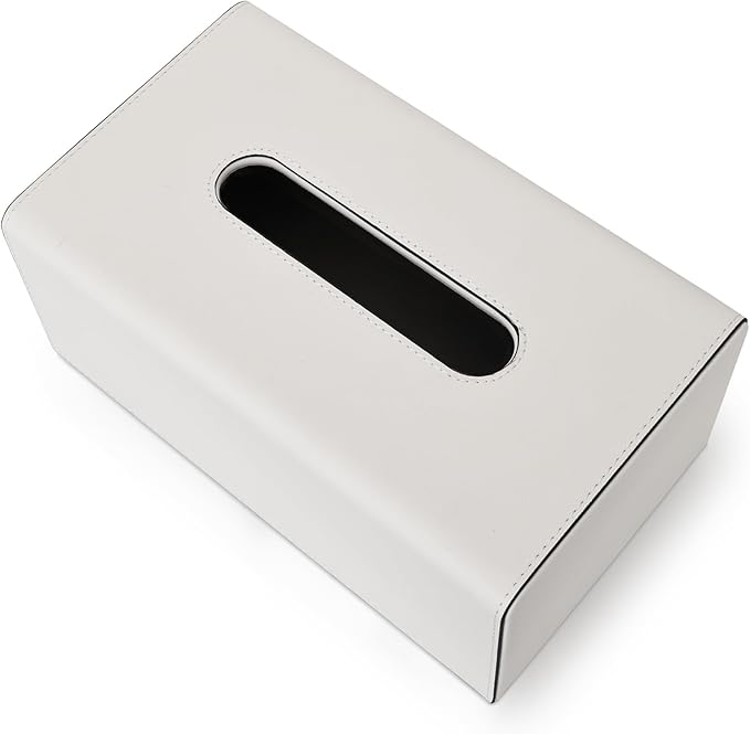 KINGFOM Tissue Box Cover, PU Leather Rectangular Tissue Box Holder with Magnetic Bottom Cover for Facial Tissues/Napkins, Office & Living Room Decor Box (Ivory White)
