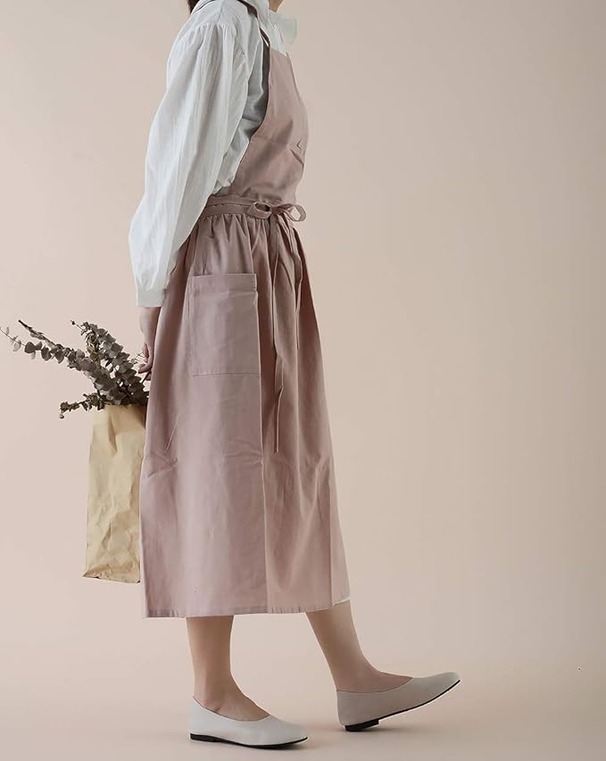 Japanese apron Women-Cross Back Apron for Women with Pockets, Pinafore Aprons, Womens Cotton Linen Apron