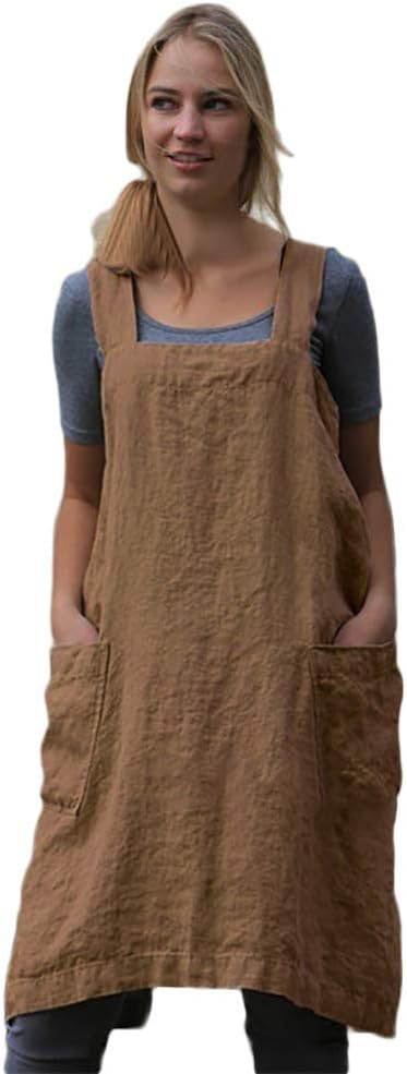 Women's Practical Cross Back Pinafore Apron with Large Pockets Home Kitchen,Restaurant,Coffee house,Cooking Gardening Works