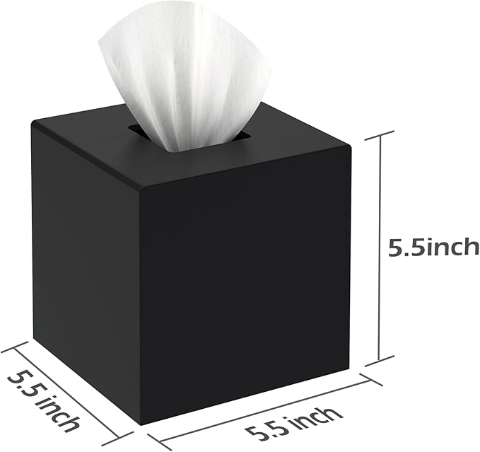 SILUT Tissue Box Cover Square, Acrylic Tissue Holder with Magnet Locking Bottom, Tissue Holder for Bathroom Vanity Bedroom Office, Matte Black