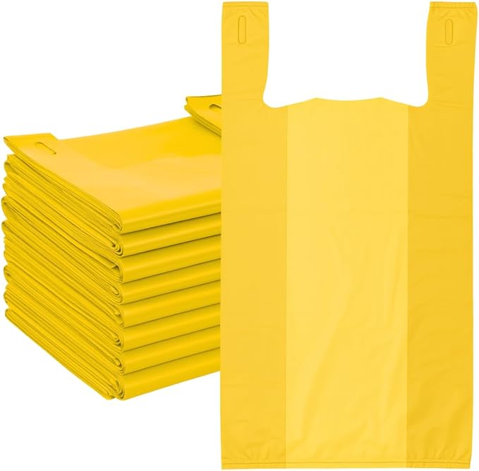 ASSUREPAK 1000 Bags - Colored Unprinted HDPE T-Shirt Bags - 1/6 BBL 11.5"X6"X21" - 13 microns - Yellow - Perfect for Groceries, Shopping, Boutique Bags and Retail Stores LOOP-YELLOW