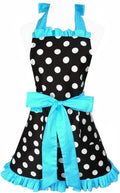 Hyzrz Cute Apron Retro Black Polka Dot Retro Ruffle Side Vintage Cooking Aprons with Pockets for Women Girls (Side Blue)