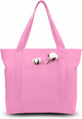 TOPDesign 3-Pack Canvas Tote Bags with an External Pocket, Reusable Grocery Shopping Bags, Top Zipper Closure, Daily Essentials (Pink)