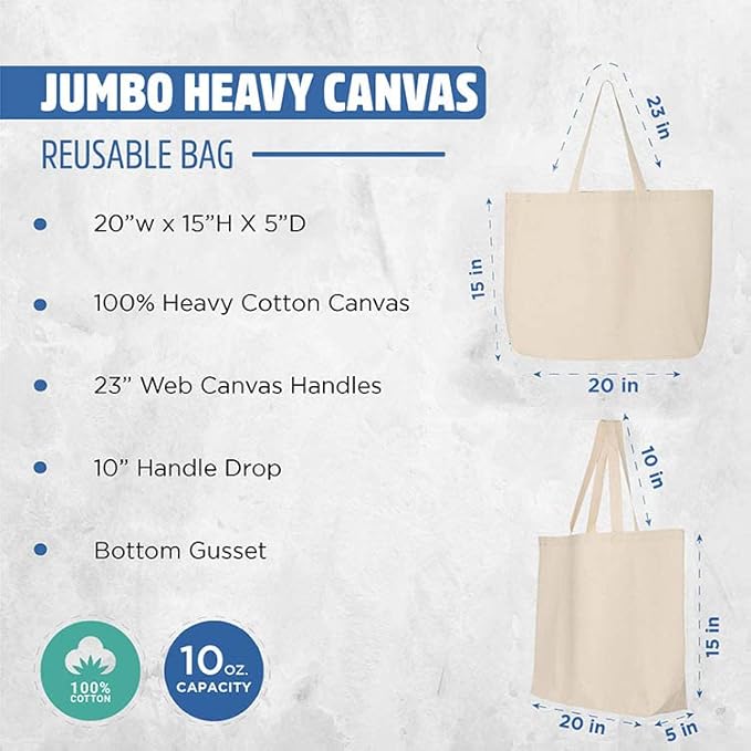 shop4ever Personalized Custom Design Your Own Jumbo Heavy Canvas Tote Reusable Shopping Bag