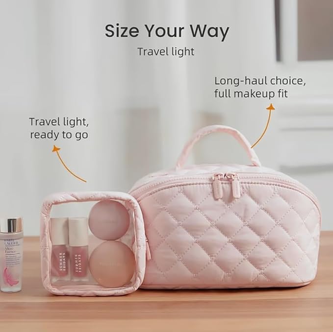 Makeup Bag for Women, Wide Open Lay-Flat Water-Resistant Cosmetic Case, Festivalment Makeup Bag, Spacious 180° Open Cosmetic Organizer for Toiletries & Brushes Large Capacity with Compartments (Khaki)
