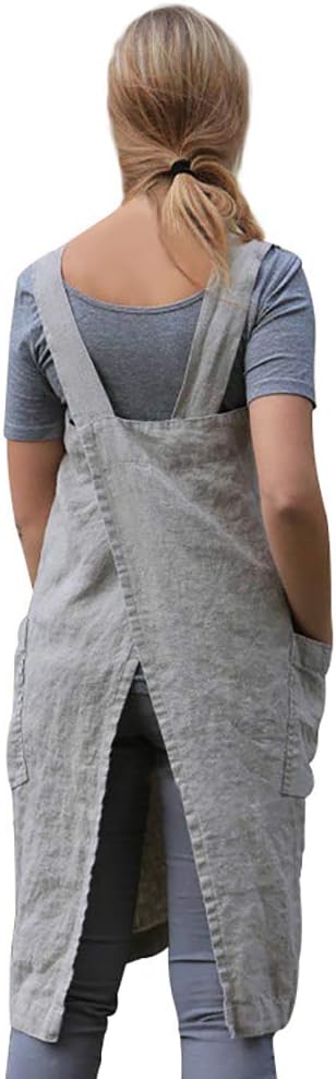 Women's Practical Cross Back Pinafore Apron with Large Pockets Home Kitchen,Restaurant,Coffee house,Cooking Gardening Works