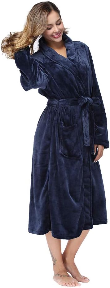 RONGTAI Womens Bathrobe Ladies Fleece Plush Warm Long Robes Fleece Nightgown Sleepwear