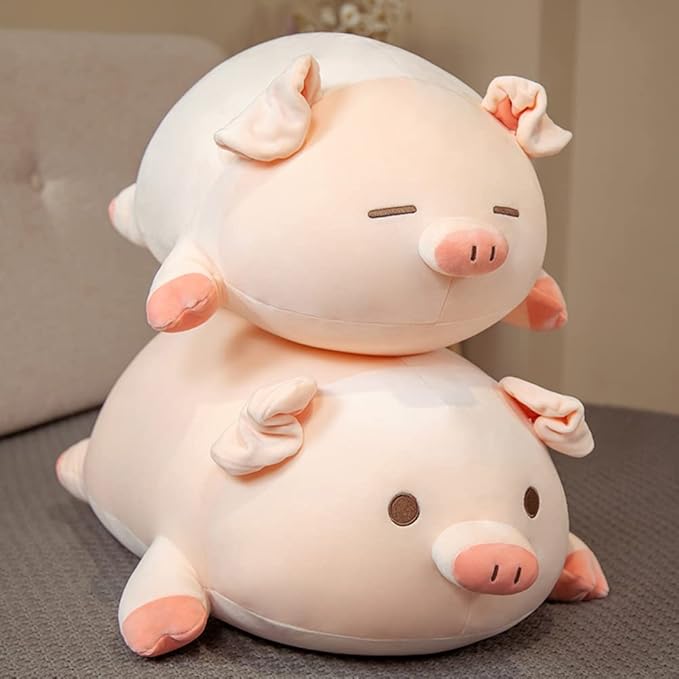 lannery Pig Stuffed Animal Hugging Pillow, Soft Fat Pig Plush Toy Gifts for Kids, Valentine, Christmas (Round Eyes, 19.7")