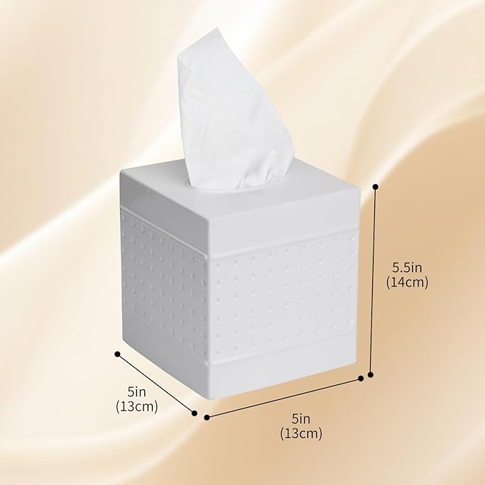 DSNMYO Industrial Style Tissue Box Cover with Bamboo Lid, Tissue Holder, Square Box Covers,for bedrooms, Offices, bathrooms, Living Rooms etc.(White)