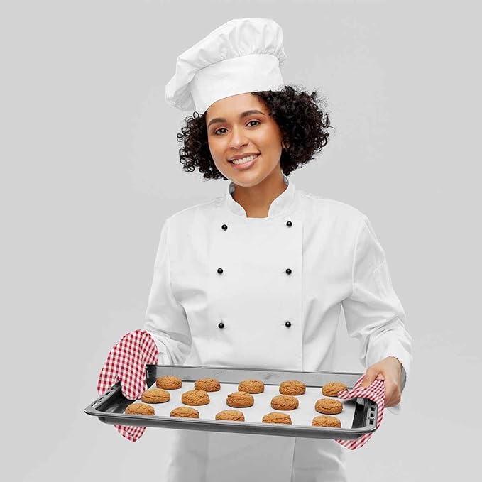 Mxocom Gingham Red White Checked Tartan Heat-Resistant Oven Mitts and Pot Holder Abstract Lattice Criss-Crossed Kitchen Non-Slip Cooking Microwave Gloves for Cooking Baking Grilling