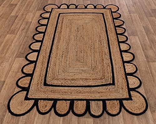 SVI Rug Scallop Pattern Jute Bohemian Area Rug (Black, 2'x6')