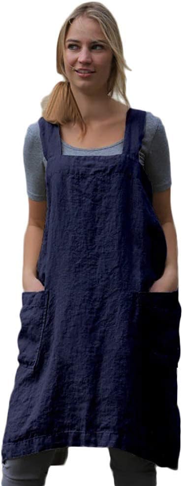 Women's Practical Cross Back Pinafore Apron with Large Pockets Home Kitchen,Restaurant,Coffee house,Cooking Gardening Works