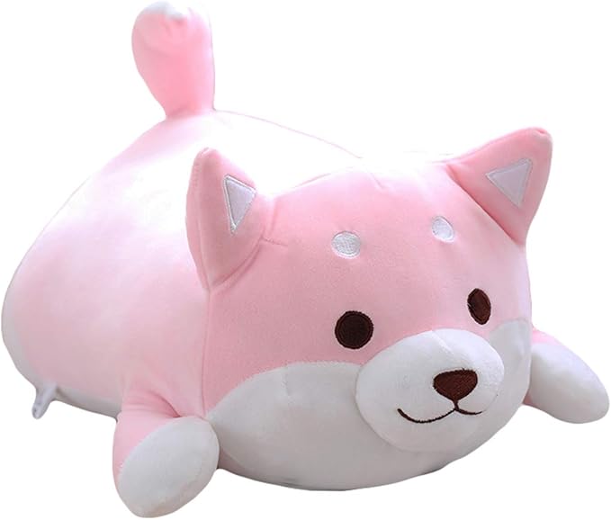 Shiba Inu Dog Plush Pillow,Soft Cute Corgi Stuffed Animals Doll Toys Gifts for Valentine, Christmas, Birthday, Bed, Sofa Chair (Pink Round Eye, 21.3in)