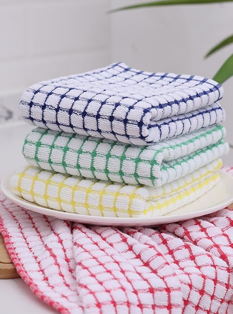 Kitinjoy Cotton 8 Pack Terry Kitchen Towels, 16 x 25 Inches Super Soft and Absorbent Dish Towels, Quick Drying Hand Towels for Kitchen Drying, Yellow