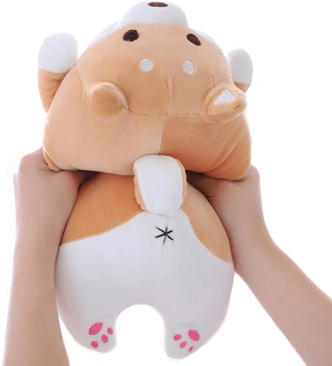 Shiba Inu Dog Plush Pillow, Cute Soft Corgi Stuffed Animals Doll Toys Gifts for Valentine, Christmas, Birthday, Bed, Sofa Chair (Brown Round Eye, 13.5in)