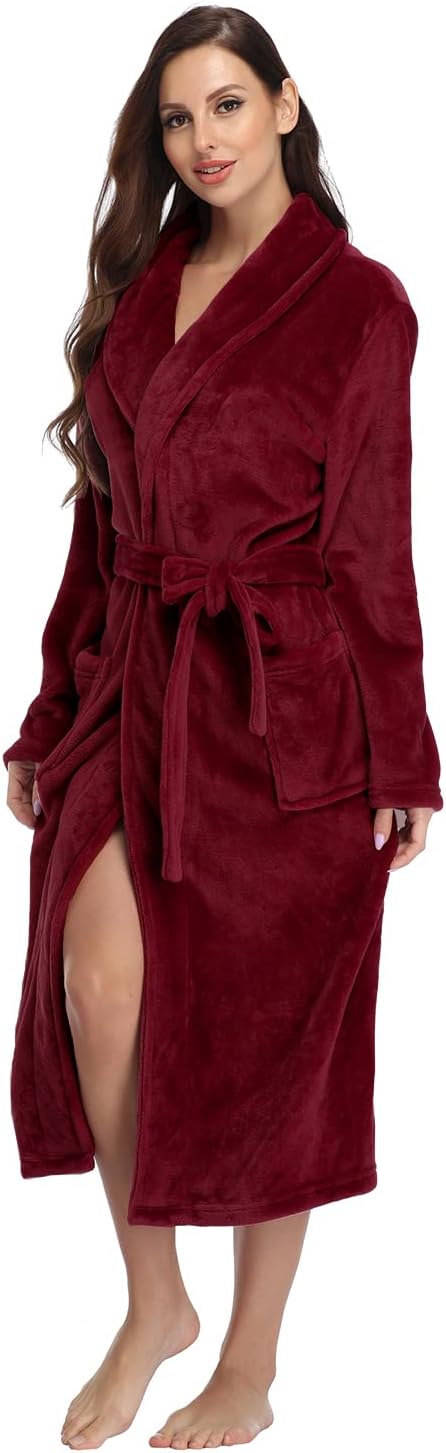 RONGTAI Womens Bathrobe Ladies Fleece Plush Warm Long Robes Fleece Nightgown Sleepwear