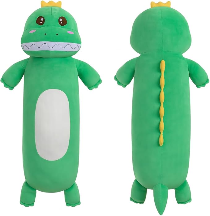 HAIJUNYA 36” Large Dinosaur Plush Long Pillow, Cute Green Extra Dinosaur Stuffed Animals, Big Soft Body Pillow Squishy Plushies Toy, Gifts for Kids Boys Girls, Birthdays, Halloween, Christmas