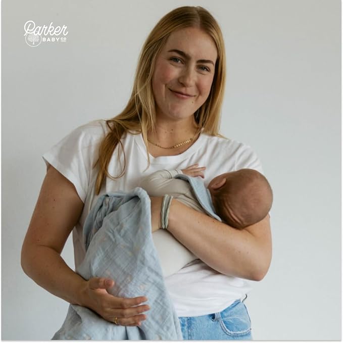 Parker Baby Co. Swaddle Blankets - Pack of 3 of 100% Cotton Muslin Swaddle Blankets for Baby Boys and Girls - Unisex/Gender Neutral - Cloud Set