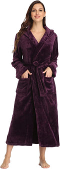 RONGTAI Womens Robes Plush Fleece Hooded Bathrobe Thick Nightgown with Pockets Fluffy Sleepwear
