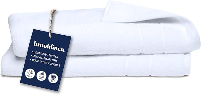 Brooklinen Super-Plush Turkish Cotton Hand Towels - Set of 2 - Cotton, 820 GSM, Highly Absorbent, Machine Washable, Perfect for Home & Bathroom (20" x 30", Solid White)