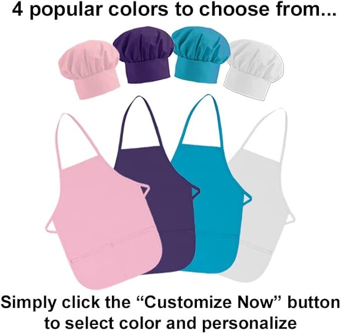 Made in the USA Personalized Embroidered Premium Child Apron and Chef Hat for Kids Girls Boys Fun in the Kitchen Gift