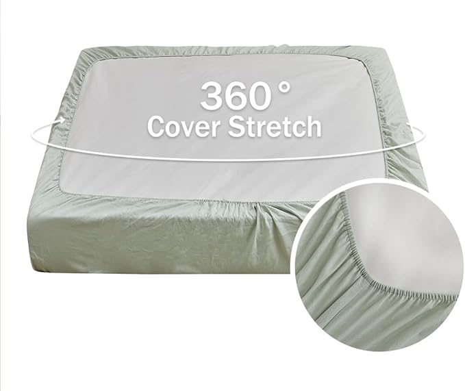 Simple&Opulence Belgian Linen Sheet Set Solid Color - 4 Pieces (1 Flat Sheet, 1 Fitted Sheet & 2 Pillowcases) Natural Flax Cotton Blend Soft Breathable Farmhouse Bedding - Queen Size, Mint Green