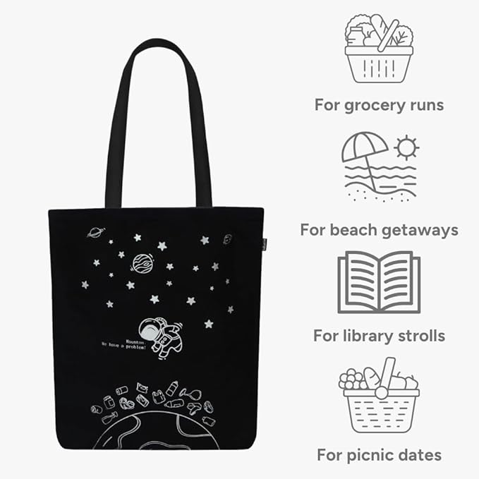 Ecoright Tote Bag for Women with Zipper, Small Tote Bag, Canvas Bag, Reusable Cotton Bag for Beach, Grocery, School & Work