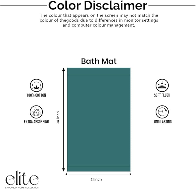 ELITE Emporium Home Collection 2-Piece Cotton Bathroom Mat Set, 21" x 34" - 100% Cotton, Absorbent, Quick-Dry, Bath Towel Mats for Floor, Hunter Green [Not a Bathroom Rug]