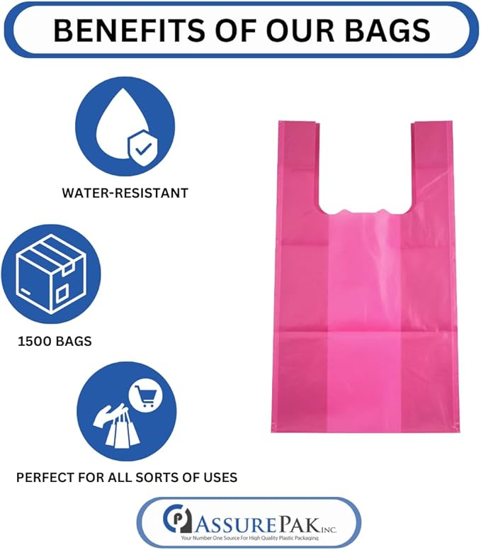 Burgandy Colored Unprinted Plastic T-Shirt Bags - 1/10 BBL 8"X4"X15" - 1500 Bags - 14 microns - Perfect for Groceries, Shopping, Boutique Bags, Party Decorations and Retail Stores