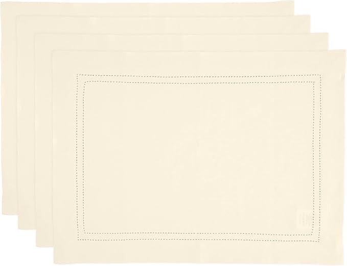 Solino Home Linen Placemats Set of 4 - Double Hemstitch Ivory Placemats 14 x 19 Inch - 100% Pure Linen Table Place Mats for Spring, Easter