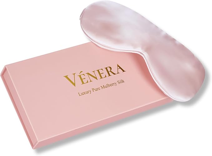Vénera Silk Sleep Mask - 100% Pure 22 Momme Mulberry Silk Eye Sleeping Mask for Women and Men - Blackout Eye Mask for Sleeping (Light Pink)