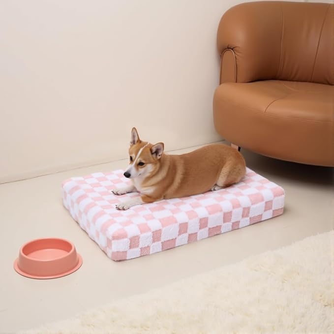 KSIIA Memory Foam Dog Bed Waterproof Dog Beds Orthopedic Crate Pad Supportive Crate Pads Soft Pet Mat for Medium Pet Mats with Removable Washable Cover & Non-Slip Bottom, 36 x 27 Inch, Pink