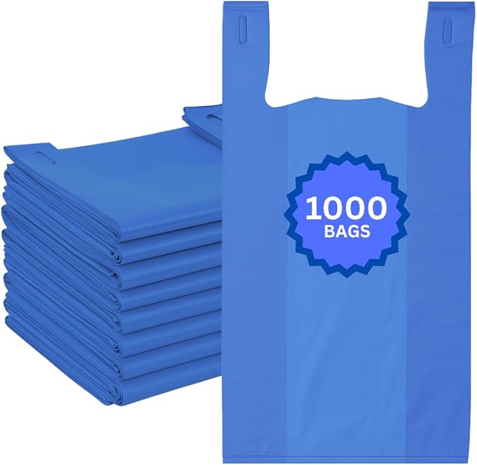 ASSUREPAK Easy Open - 1000 Bags- Colored Unprinted HDPE T-Shirt Bags - 1/6 BBL 11.5"X6"X21" - 13 microns - Blue - LOOP-BLUE-EO