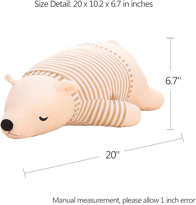 MMTTAO Stuffed Polar Bear Animal Plush Toy 20 Inch Large White Sleeping Bear Animal Stuff Soft Plushies Cute Dolls Collection Huggable Pillow Cushion Birthday Gift for Kids Child Boys Girls, 20Inches