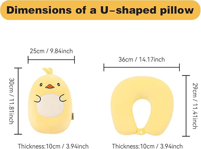 stocaggio Kids Travel Pillow - 2-in-1 Deformable Kids Neck Pillow for Traveling, Soft U-Shaped Pillow with Adorable Animal Design, Comfy Sleep and Play, Ideal for Airplanes and Cars - Yellow Duck