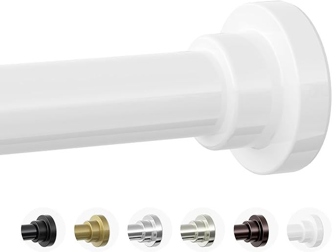 Mcrbeay Shower Curtain Rod, 1" Diameter Heavy Duty Tension Shower Rod, Non Slip Adjustable 28-74 inch No Drill Shower Curtain Rods Spring Tension For Bathroom, Shower Stall, No Rust, White