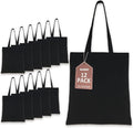 BUOGIO 12 Pack Black 10oz Plain Canvas Tote Bags Bulk Blank Reusable Shopping Bag 14" x 15.5" for Custom Printing, Promotional, Gifts
