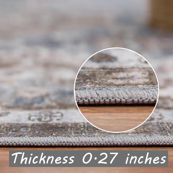 6x9 Washable Area Rug Boho Chic Medallion Distressed Design Non-Shedding Easy Care Ideal for High Traffic Areas in Living Room Bedroom Office Kitchen Coffee Table Large Carpet